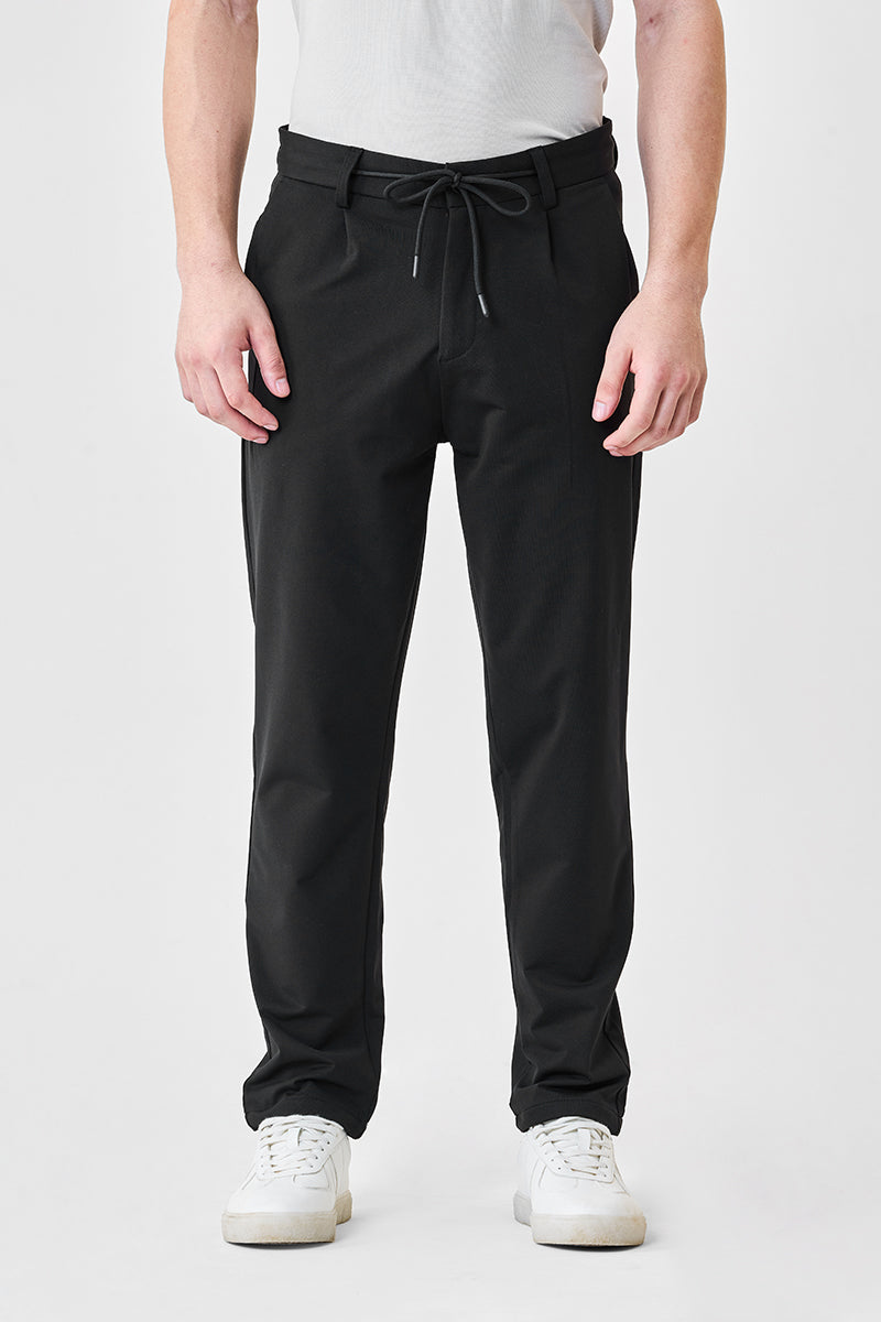 Men's Black Casual Regular Fit Solid Trousers