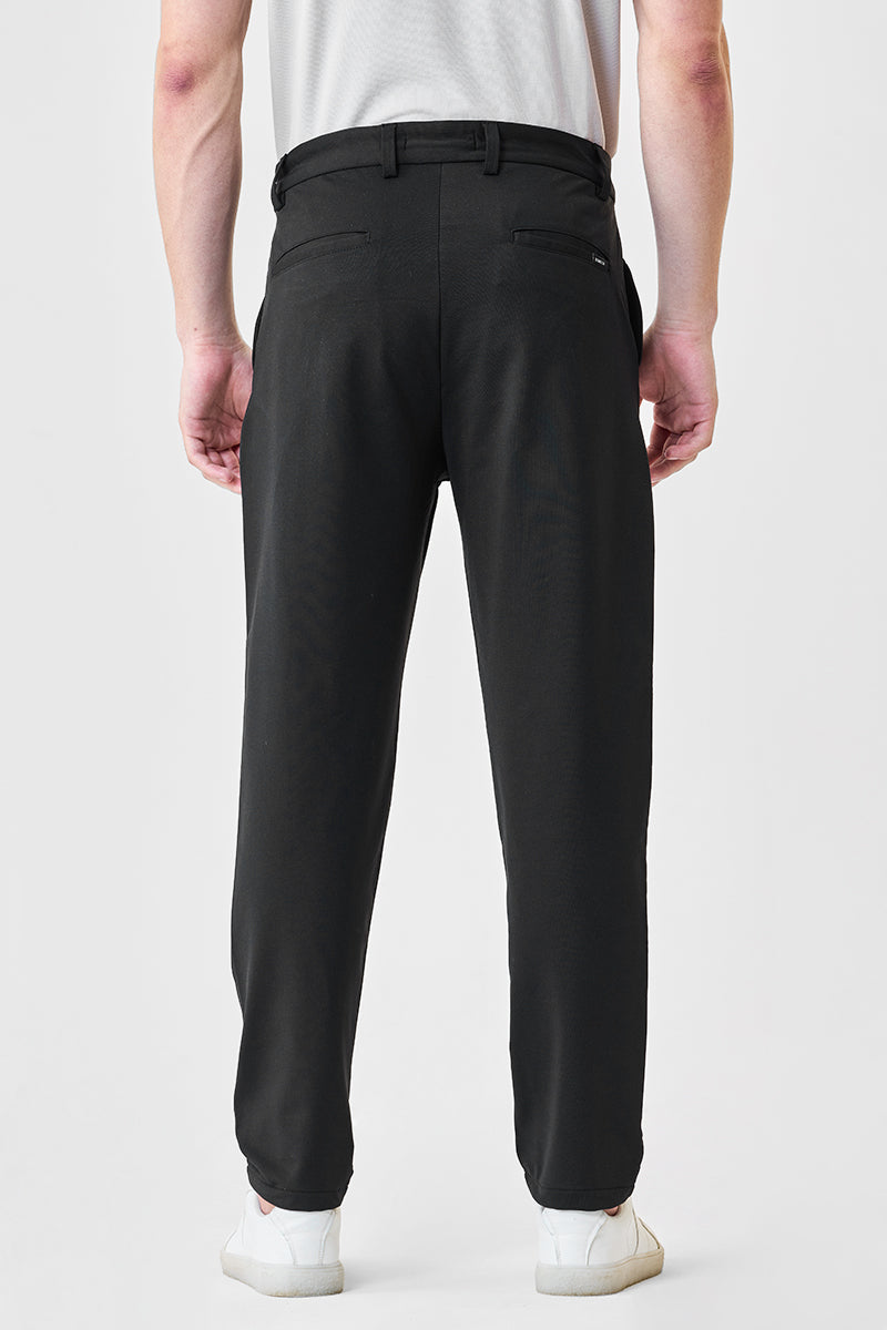 Men's Black Casual Regular Fit Solid Trousers