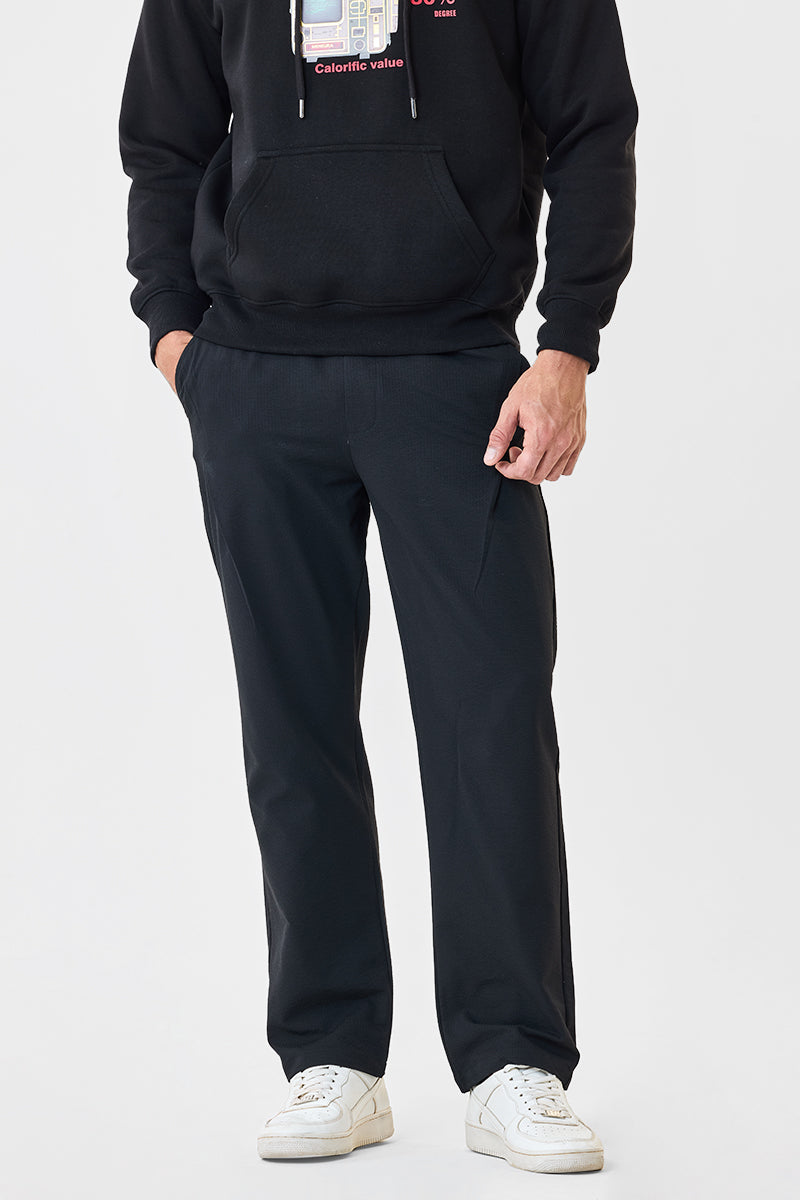 Men's Black Casual Regular Fit Solid Trousers