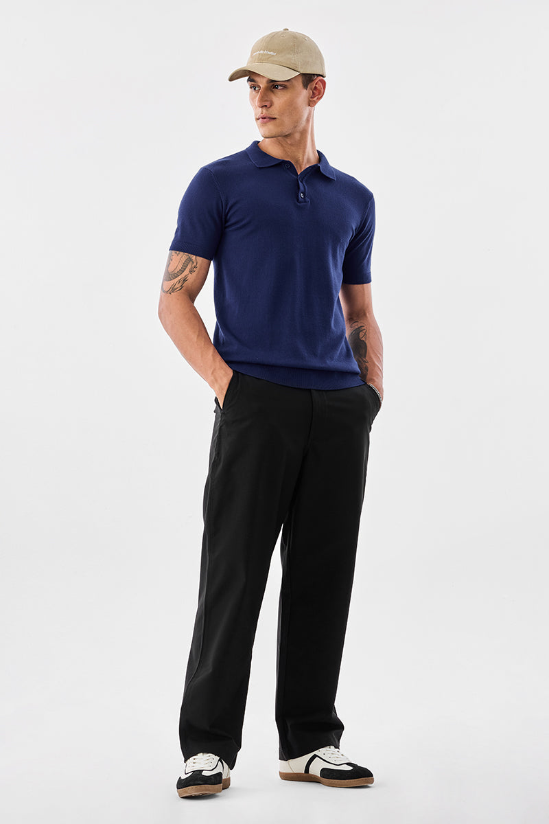 Men's Black Casual Baggy Fit Solid Trousers