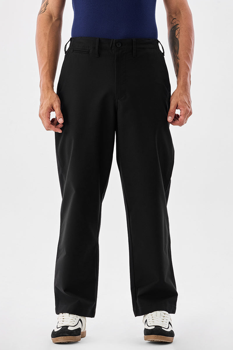 Men's Black Casual Baggy Fit Solid Trousers
