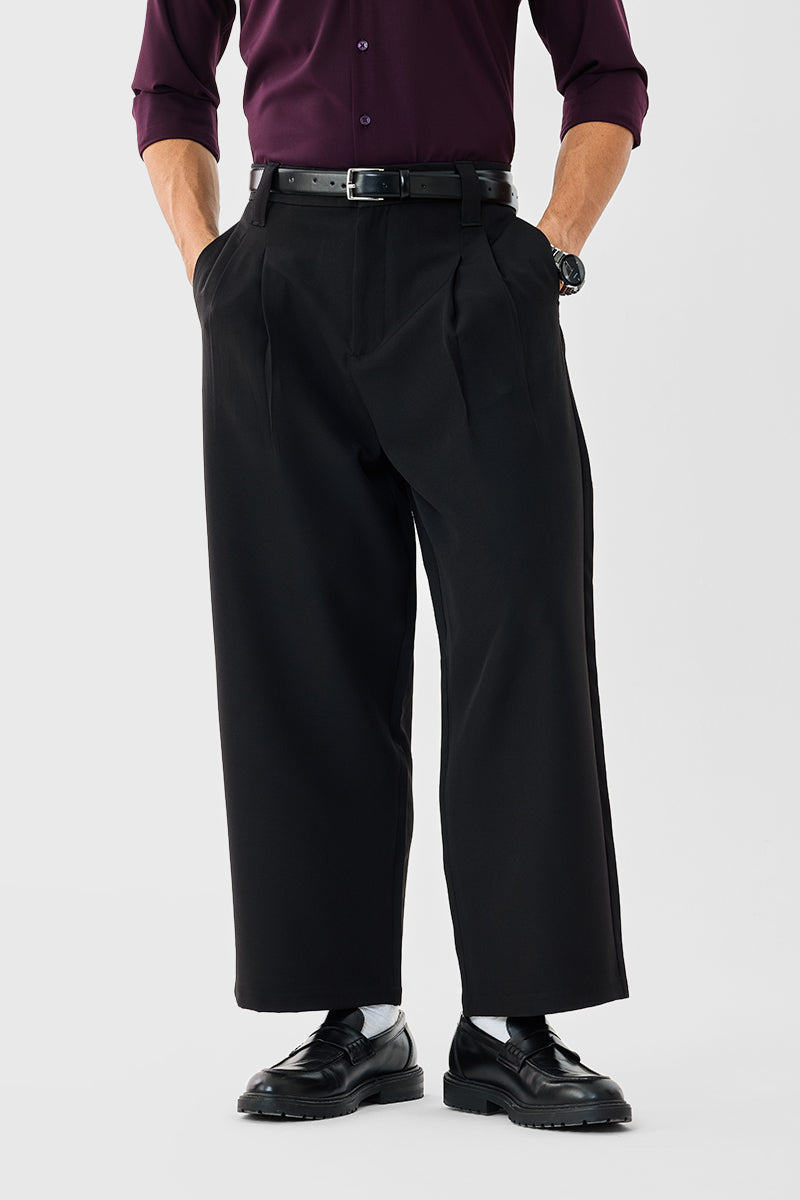 Men's Black Casual Baggy Fit Solid Trousers