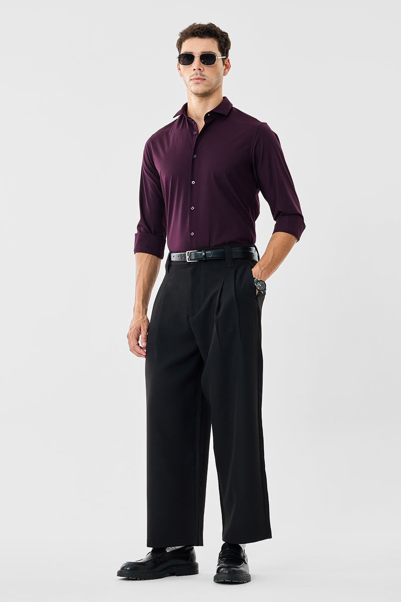 Men's Black Casual Baggy Fit Solid Trousers