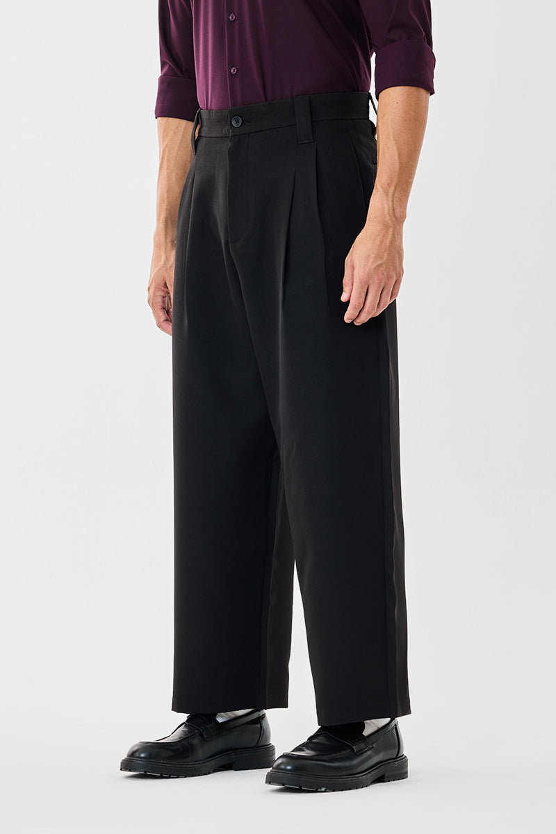 Men's Black Casual Baggy Fit Solid Trousers