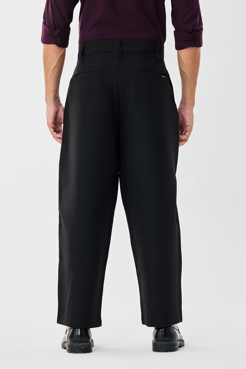 Men's Black Casual Baggy Fit Solid Trousers