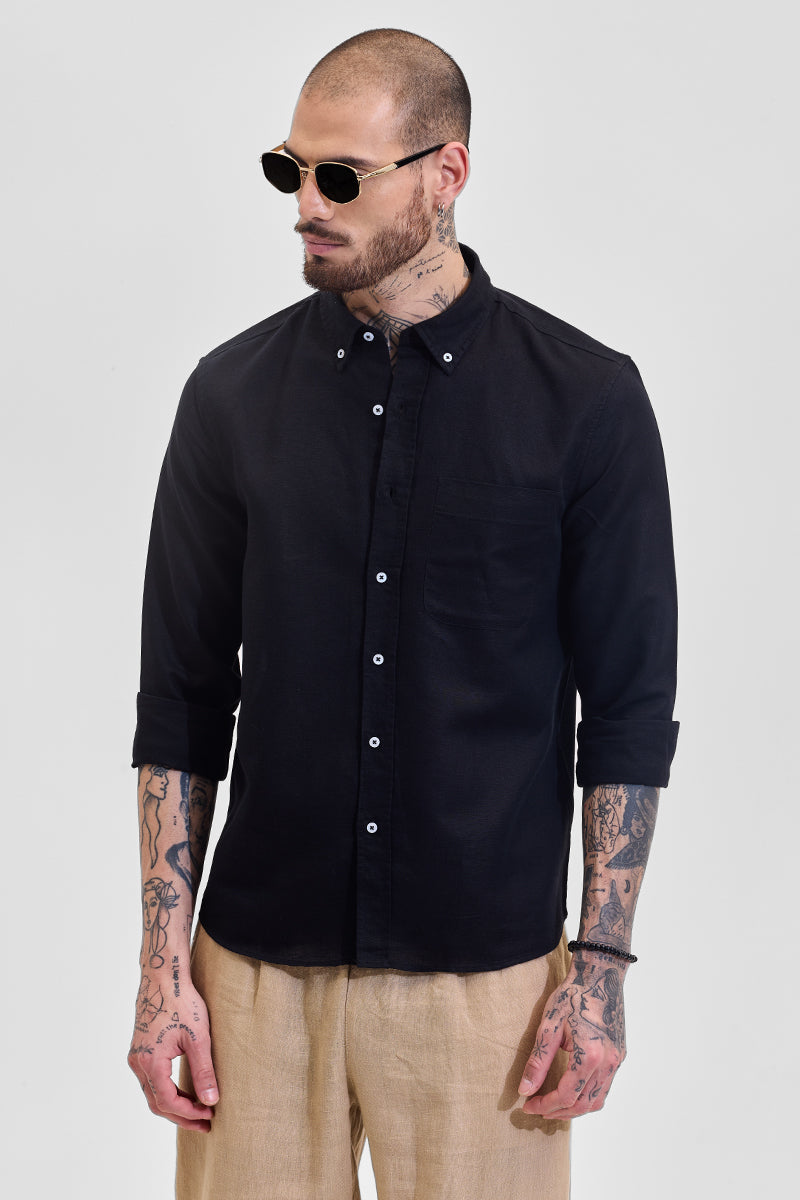 Men's Black Formal Slim Fit Solid Full Sleeves Shirt