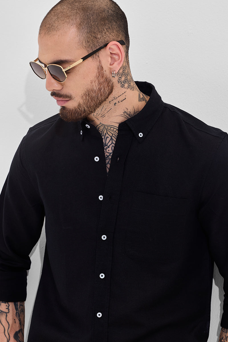 Men's Black Formal Slim Fit Solid Full Sleeves Shirt
