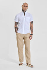 Men's White Casual Slim Fit Solid Half Sleeves Shirt