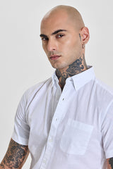 Men's White Casual Slim Fit Solid Half Sleeves Shirt