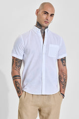 Men's White Casual Slim Fit Solid Half Sleeves Shirt