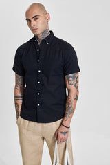 Men's Black Casual Slim Fit Solid Half Sleeves Shirt