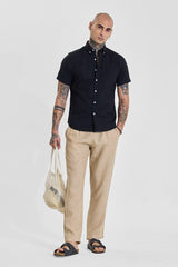 Men's Black Casual Slim Fit Solid Half Sleeves Shirt