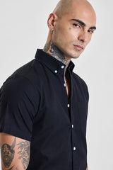 Men's Black Casual Slim Fit Solid Half Sleeves Shirt