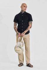 Men's Black Casual Slim Fit Solid Half Sleeves Shirt