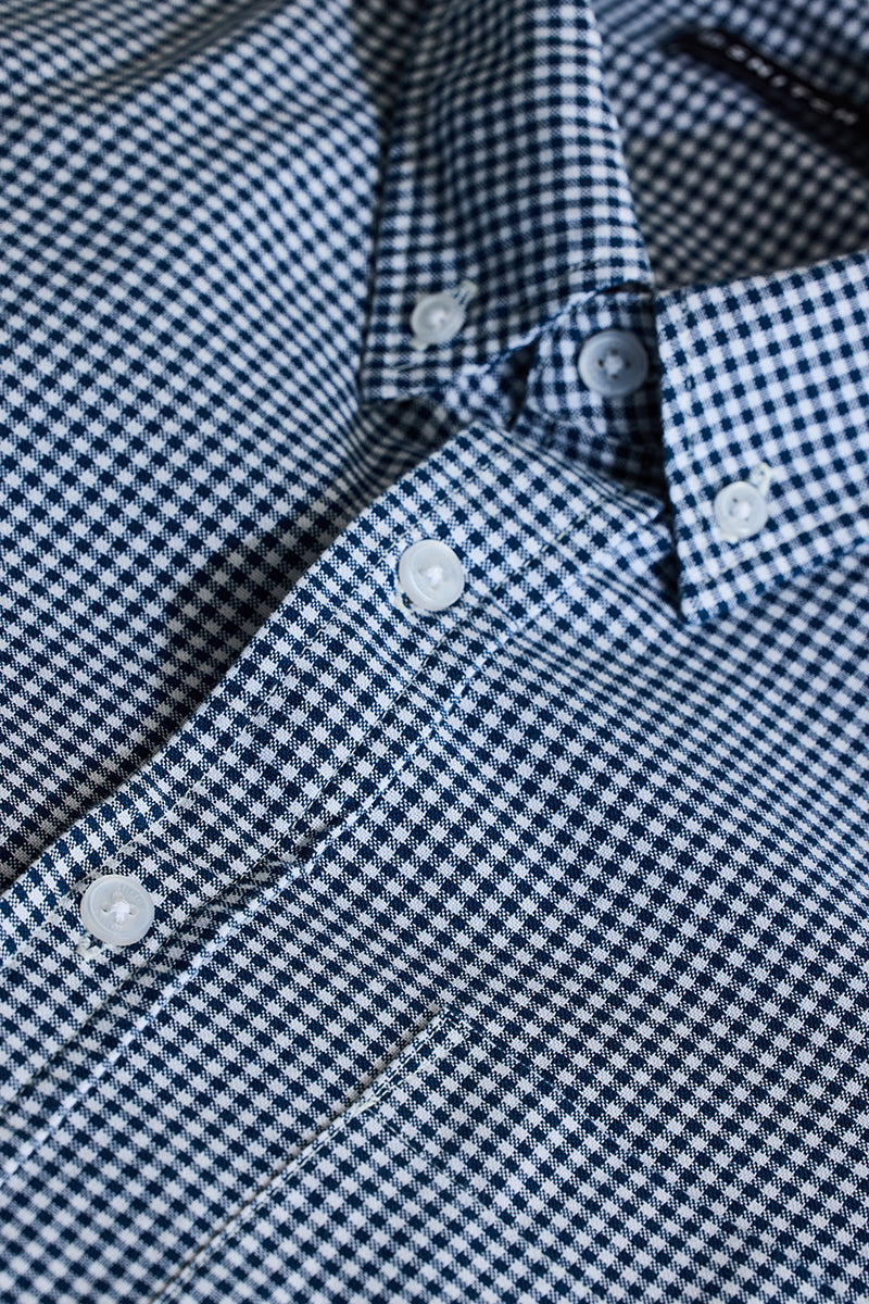 Men's Navy Casual Slim Fit Checkered Full Sleeves Shirt