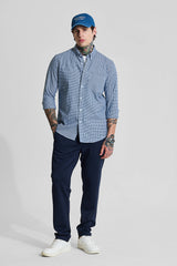 Men's Navy Casual Slim Fit Checkered Full Sleeves Shirt