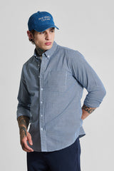 Men's Navy Casual Slim Fit Checkered Full Sleeves Shirt
