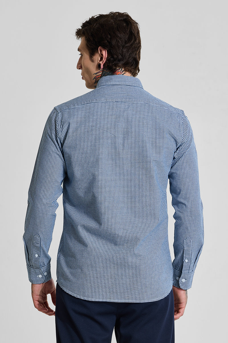 Men's Navy Casual Slim Fit Checkered Full Sleeves Shirt