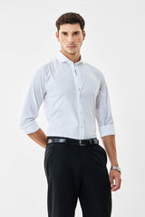 Men's White Casual Slim Fit Solid Full Sleeves Shirt