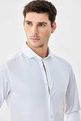 Men's White Casual Slim Fit Solid Full Sleeves Shirt
