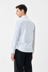 Men's White Casual Slim Fit Solid Full Sleeves Shirt