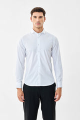 Men's White Casual Slim Fit Solid Full Sleeves Shirt