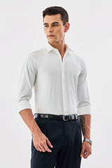 Men's White Casual Slim Fit Jacquard Full Sleeves Shirt