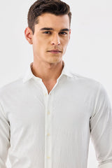 Men's White Casual Slim Fit Jacquard Full Sleeves Shirt