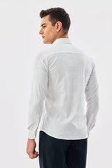 Men's White Casual Slim Fit Jacquard Full Sleeves Shirt