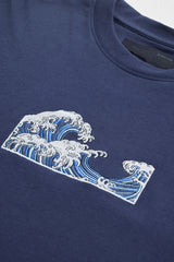 Men's Navy Casual Oversized Fit Printed Half Sleeves Tshirt