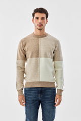Men's Beige Casual Regular Fit Colorblocked Full Sleeves Sweater