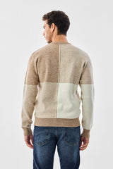 Men's Beige Casual Regular Fit Colorblocked Full Sleeves Sweater
