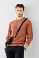 Men's Orange Casual Regular Fit Self-Design Full Sleeves Sweater