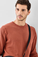 Men's Orange Casual Regular Fit Self-Design Full Sleeves Sweater