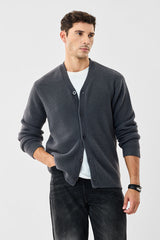 Men's Grey Casual Regular Fit Textured Full Sleeves Cardigan