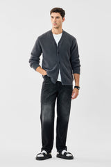 Men's Grey Casual Regular Fit Textured Full Sleeves Cardigan