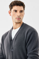 Men's Grey Casual Regular Fit Textured Full Sleeves Cardigan