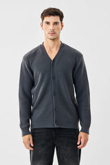 Men's Grey Casual Regular Fit Textured Full Sleeves Cardigan