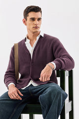Men's Purple Casual Regular Fit Textured Full Sleeves Cardigan