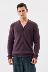 Men's Purple Casual Regular Fit Textured Full Sleeves Cardigan