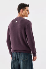 Men's Purple Casual Regular Fit Textured Full Sleeves Cardigan