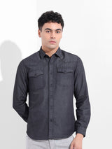 Men's Black Casual Solid Full Sleeves Shirt