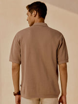 Men's Brown Casual Relaxed Fit Printed Half Sleeves Polo Tshirt