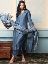 Women's Gray 3 Pieces Kurta with Dupatta