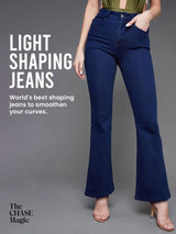 Women's Navy Blue Bootcut High Rise Clean Look Regular Length Stretchable Denim Jeans