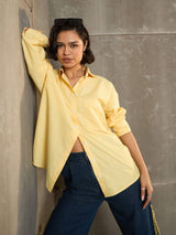 Women's Yellow & White Striped Oversized Shirt
