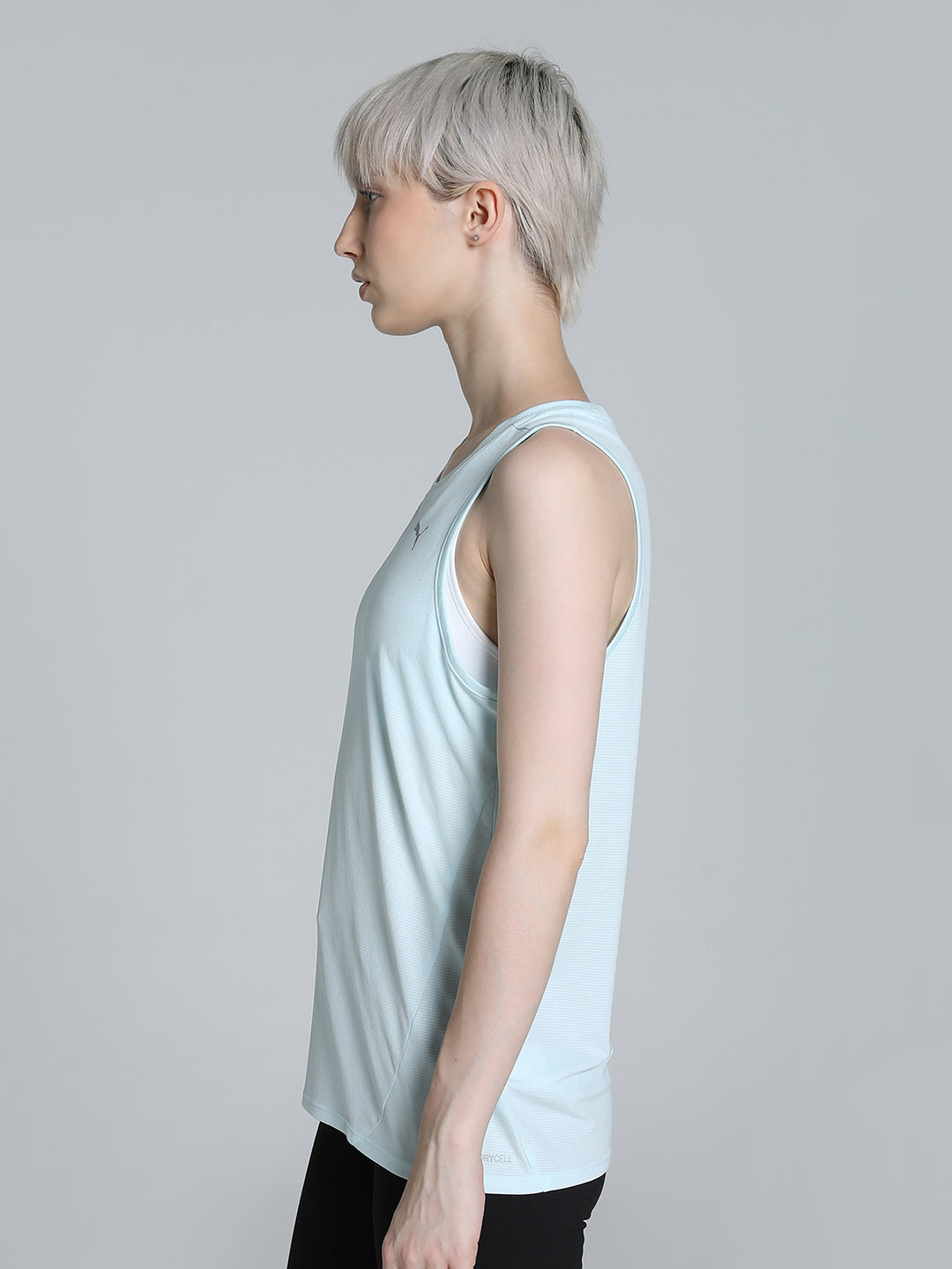 Womens Blue Sports Solid Sleeveless Top