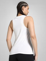 Womens White Sports Solid Sleeveless Top