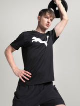Men Black Sports Regular Half Sleeves Tshirt