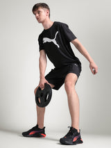 Men Black Sports Regular Half Sleeves Tshirt